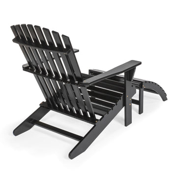 Saranac 2-Piece Traditional Rustic Acacia Wood Adirondack Chair with Detachable Ottoman - JONATHAN Y